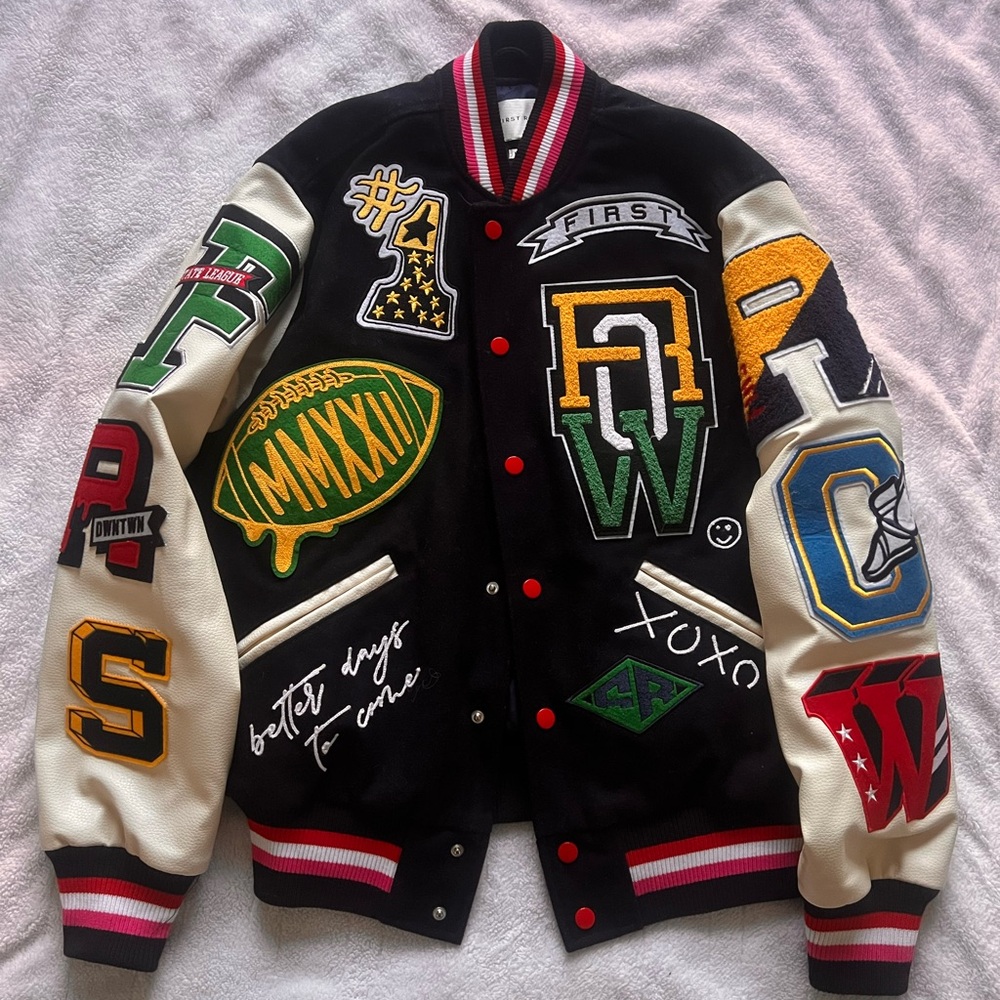 Trendy Black and Cream Patchwork Bomber Jacket